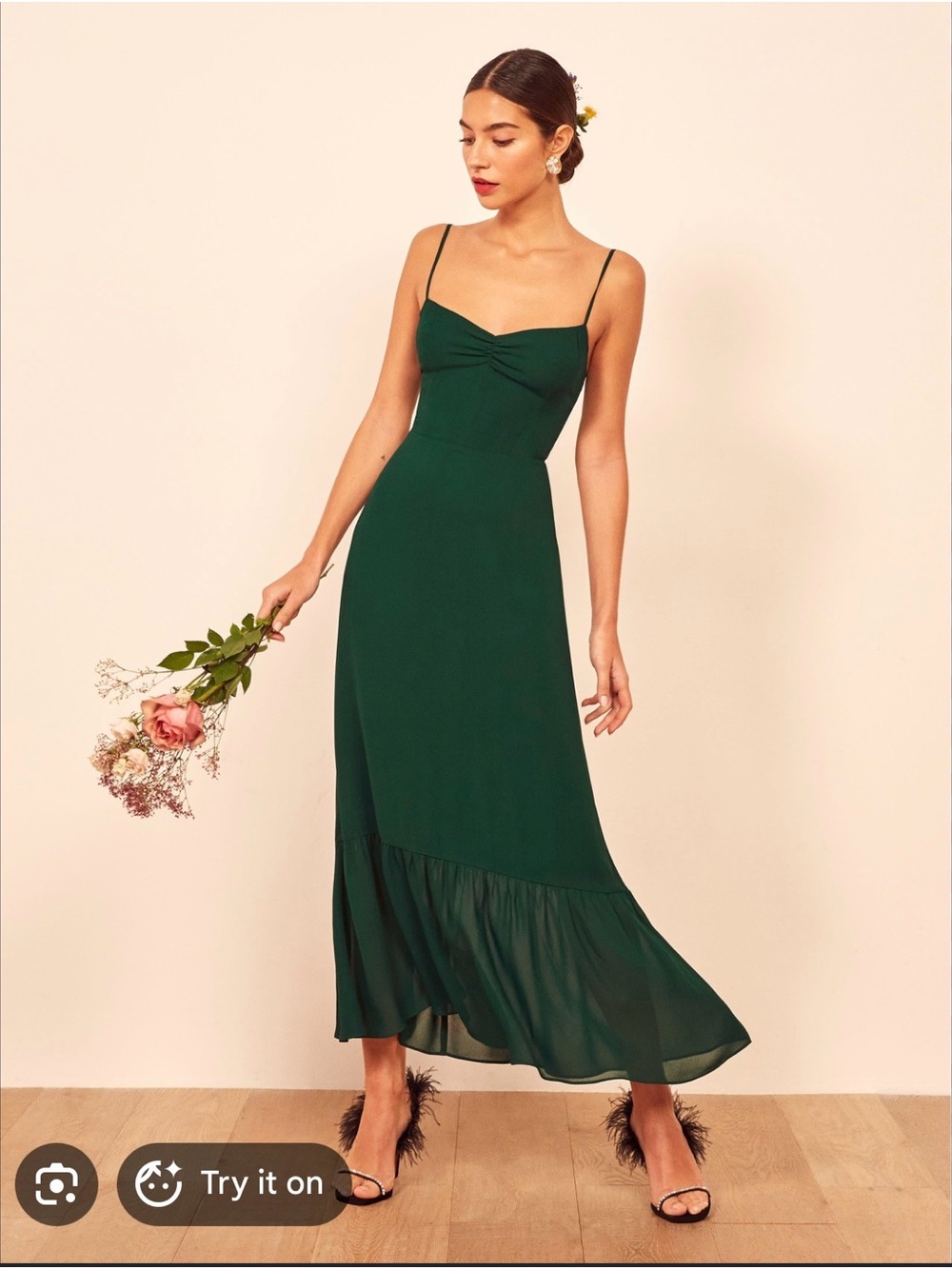 Reformation Emersyn Emerald Green Spaghetti-Strap Midi Dress